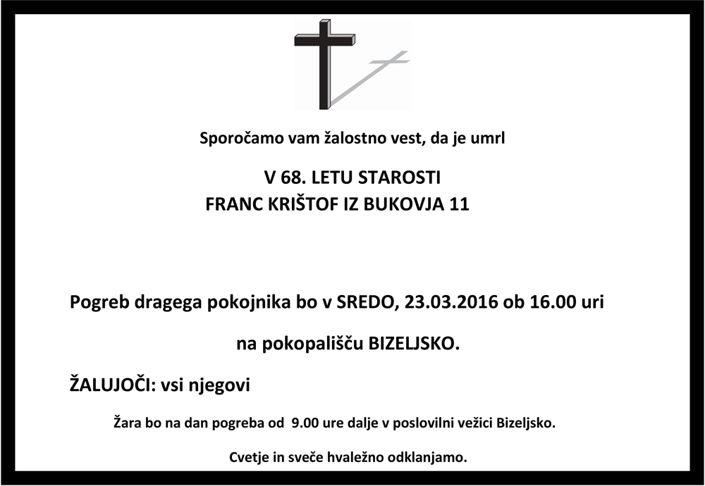 Osmrtnica Franc Krištof