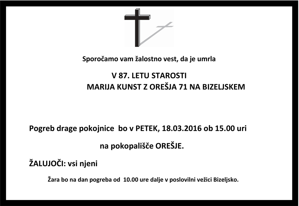 Osmrtnica Marija Kunst