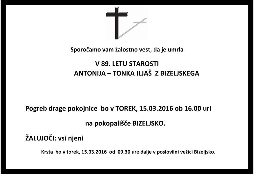Osmrtnica Tonka Iljaš