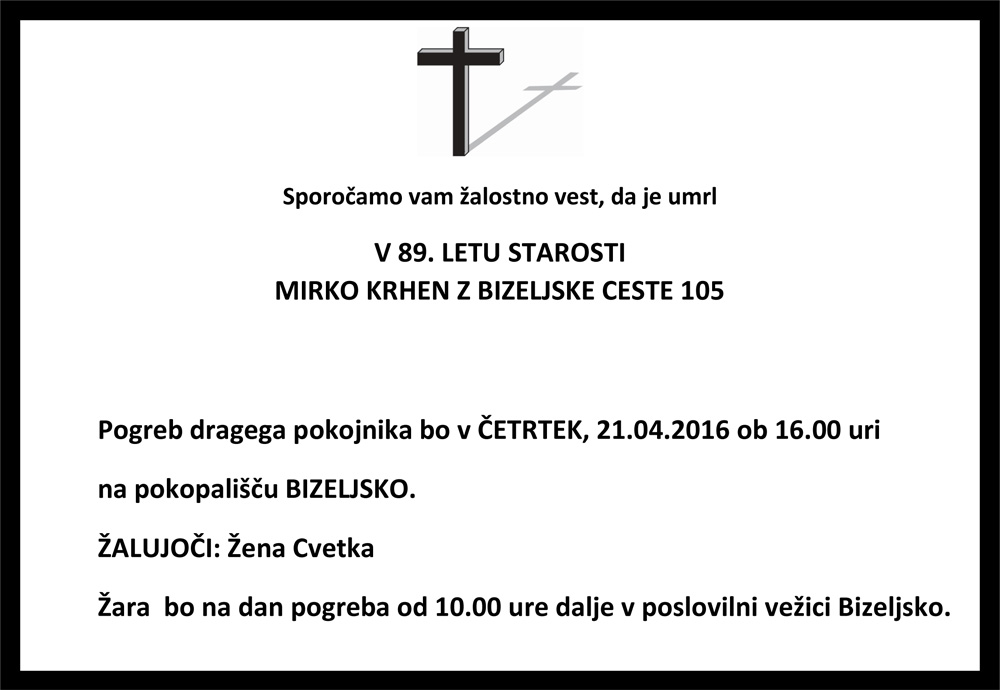 Osmrtnica Mirko Krhen