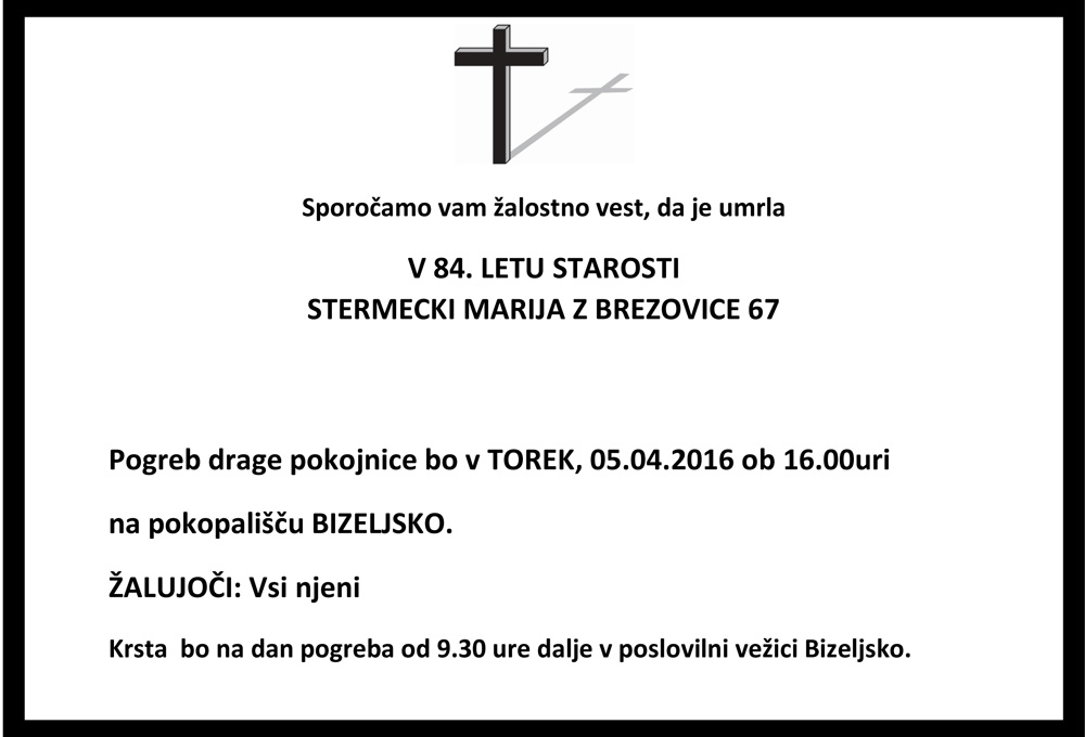 Osmrtnica Stermecki Marija