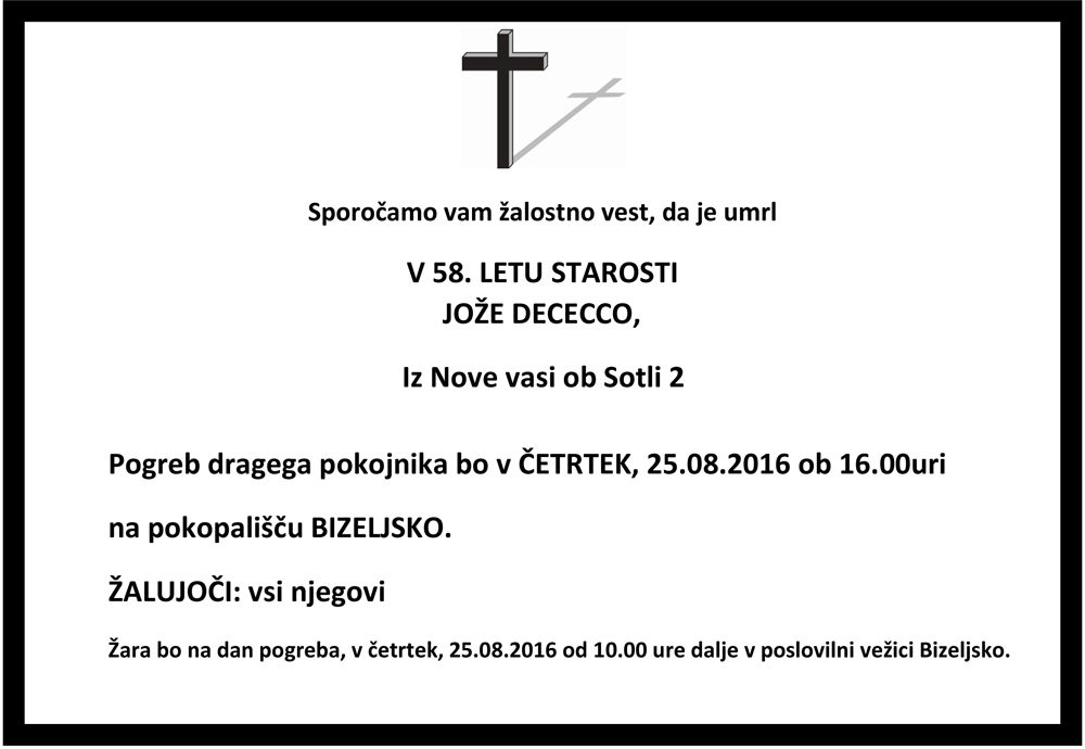Osmrtnica Jože Dececco